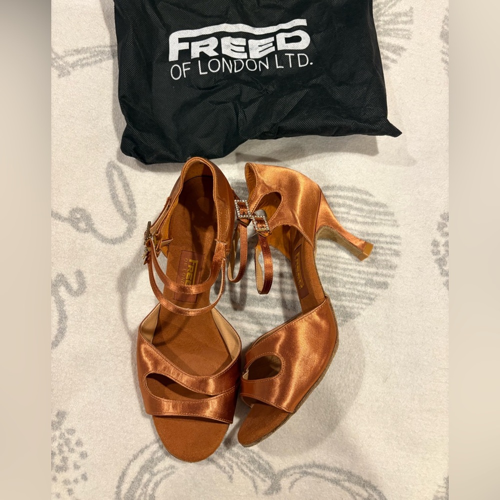 Ballroom Dancing Women's Satin Heels - Bronze size 6.